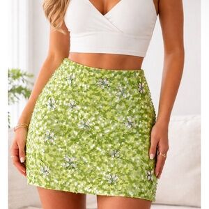 Green Sequin Mini Skirt